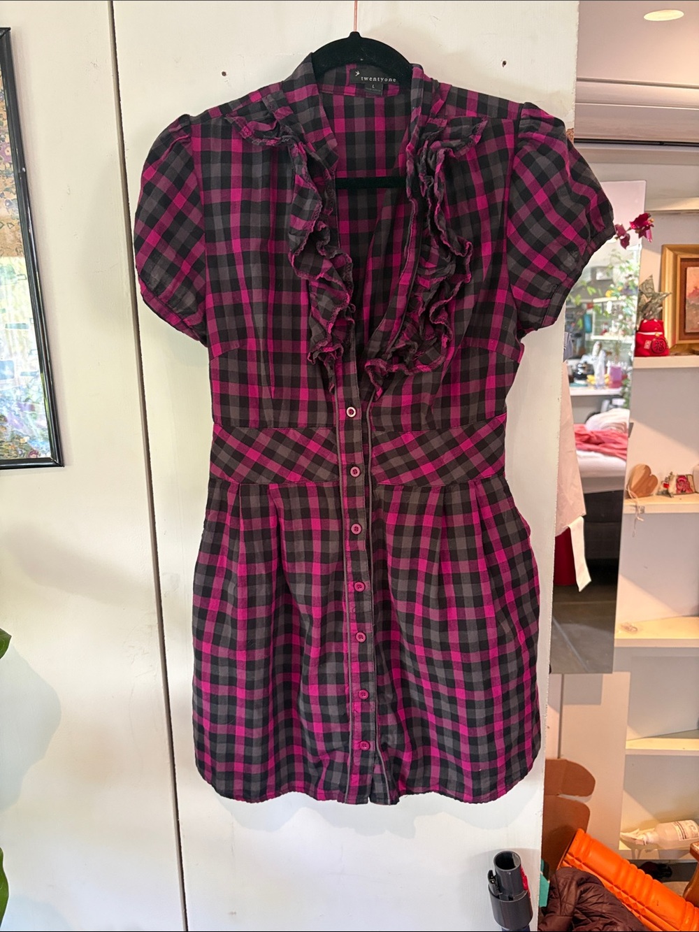 Forever 21 Pink & Black Plaid Button-Up Shirt